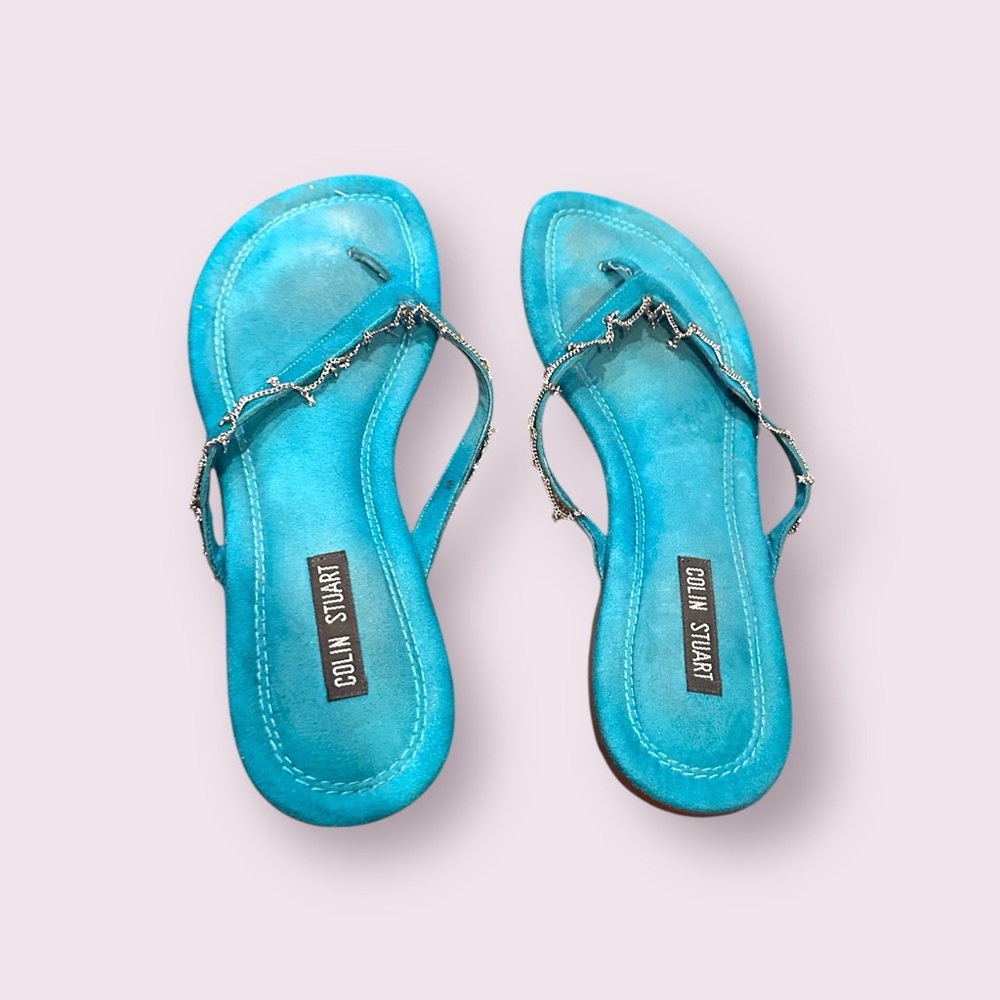 Colin Stuart Turquoise Sandals with Metallic Detail - Picture 1 of 7